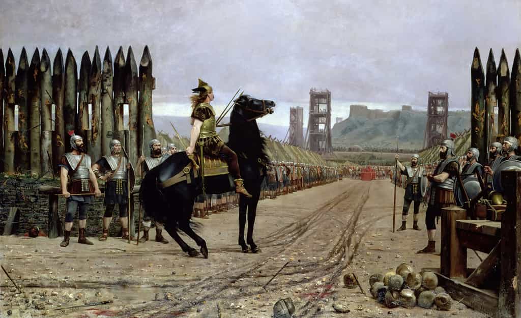 "Vercingétorix se rend à César", tableau d'Henri Paul Motte, en 1886. Musée Crozatier, Le Puy-en-Velay. © Wikimedia Commons, domaine public.
