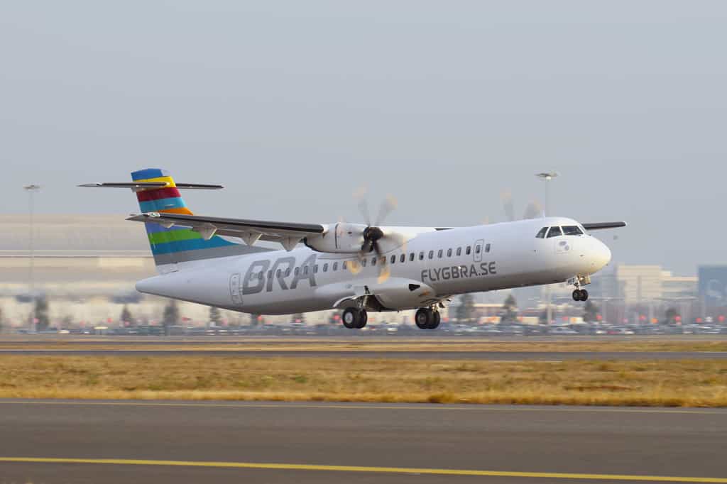 L'ATR 72-600 de la compagnie aérienne BRA qui a réalisé un « vol commercial parfait » démontrant que l'aviation peut réduire son impact négatif sur l'environnement. © Braathens Regional Airlines (BRA)
