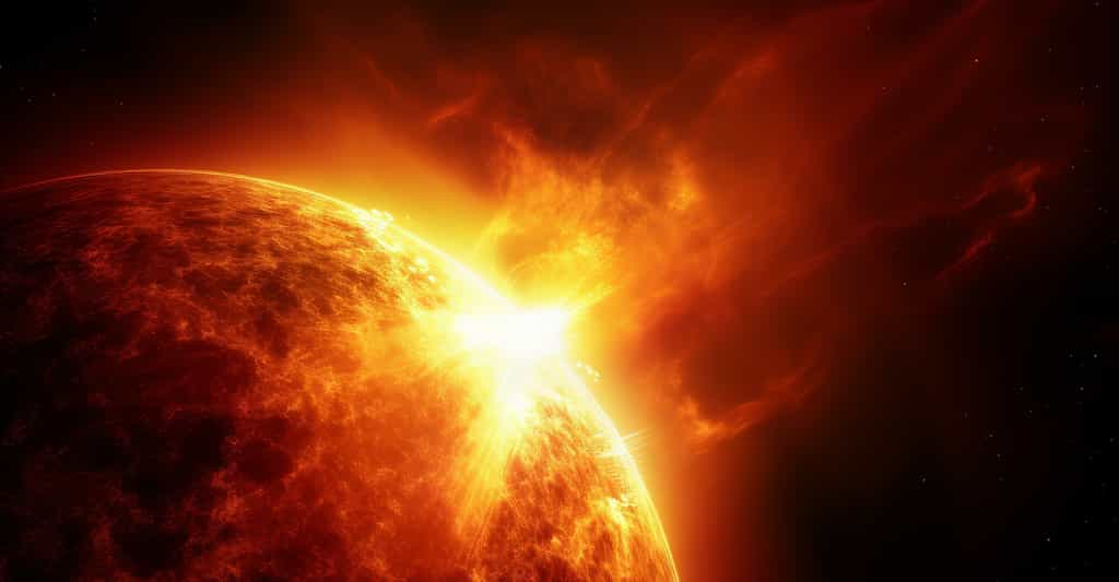 Alors qu’il s’approche du maximum de l’activité de son cycle 25, notre Soleil continue de nous offrir de belles images — ici, une simple illustration — d’éruptions solaires spectaculaires. © juliars, Adobe Stock