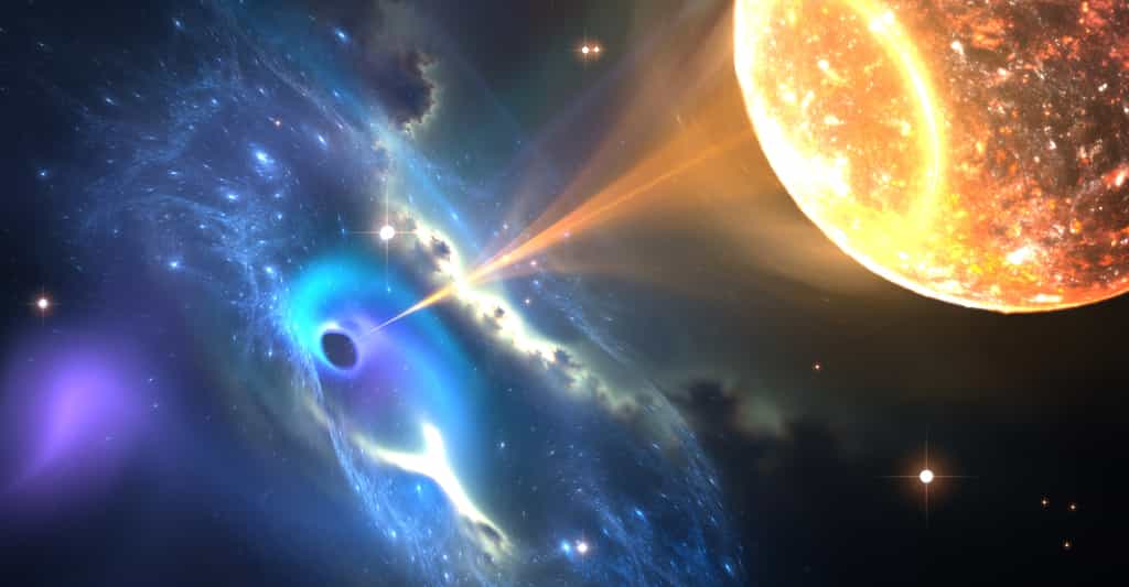 Des simulations développées par des chercheurs de la Northwestern University (États-Unis) montrent comment les trous noirs intermédiaires devraient se nourrir de morceaux d’étoiles et d’éjecter ce qui reste de ces dernières dans leur galaxie. © Nasa, ESA, STScI