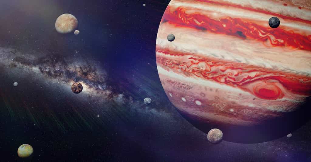 Jupiter aurait plus de lunes que les astronomes le pensaient. Le nombre pourrait même monter jusqu’à 600, avancent des chercheurs de l’université de Colombie britannique (Canada). © Dottedyeti, Adobe Stock