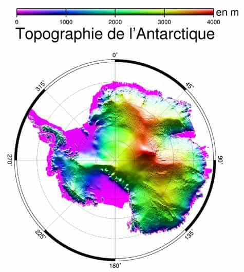 Topographie de l’Antarctique. Crédit : Institut polaire français