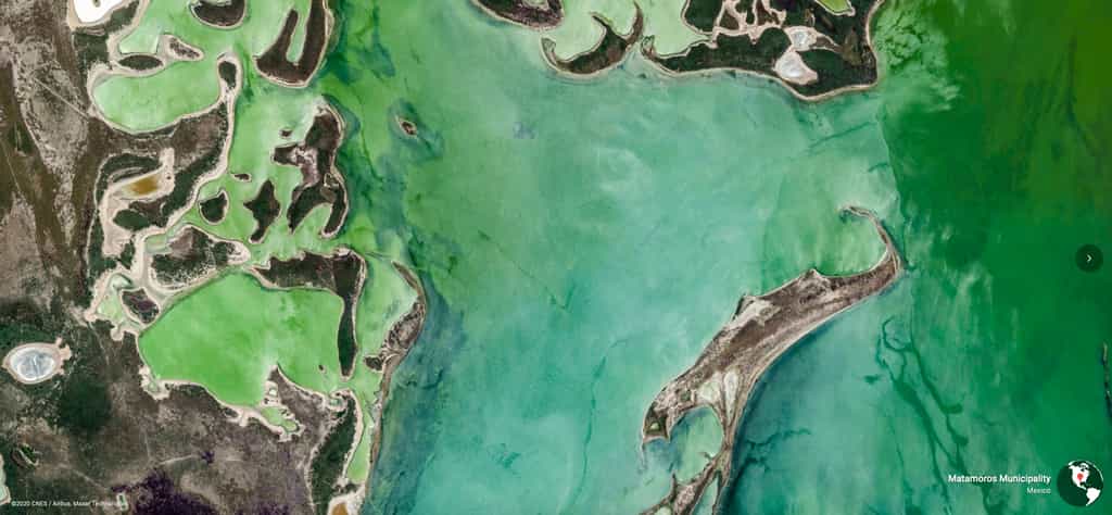 Google Earth contient aujourd’hui 2.500 images en haute résolution de paysages sur tous les continents (ici, Matamoros au Mexique). © 2020 Cnes, Airbus, Maxar Technologies