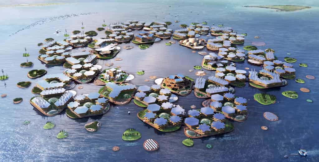 Oceanix city, une ville flottante conçue pour résister aux catastrophes climatiques. © BIG-Bjarke Ingels Group