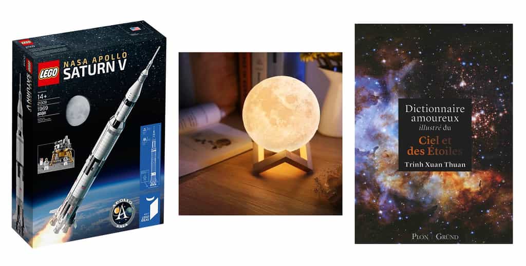 Idées de cadeaux de Noël pour les fans d’espace et d’astronomie. © Lego, Nature et Découverte, Gründ