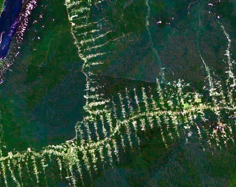 Le projet Timelapse, basé sur l'utilisation d'images de la Nasa, permet également de se rendre compte de l'importance de la déforestation en Amazonie, et de la manière dont elle affecte les paysages.&nbsp;© Nasa