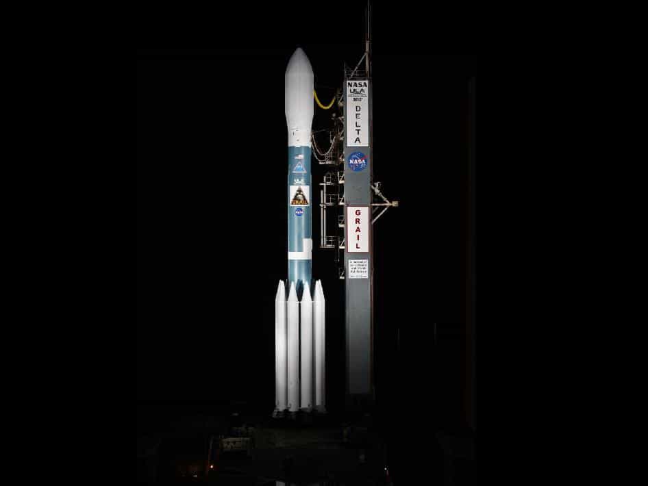 La fusée Delta 2 de la mission Grail sur le pas de tir de la base spatiale de l'US Air Force, à Cap Canaveral, en Floride. © Nasa