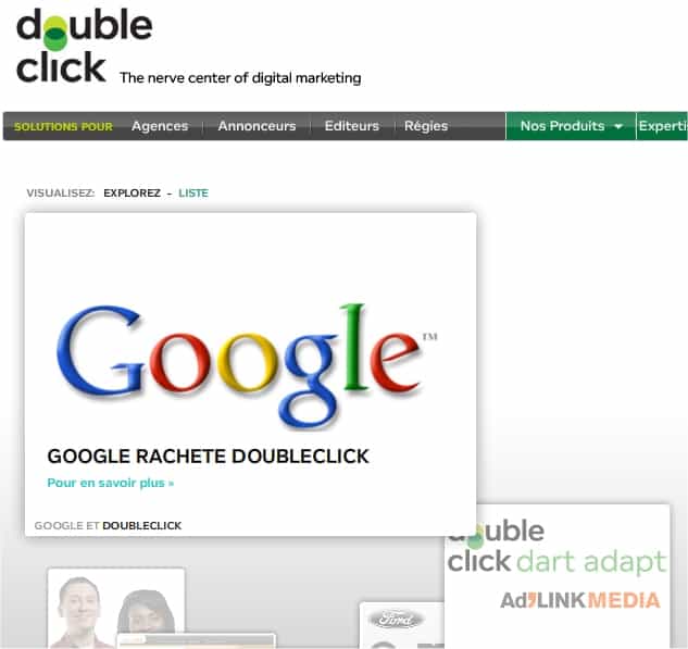 En avril 2007, Google a débourser plus de 3 milliards de dollars pour acheter DoubleClick, champion de la publicité sur le Web. (capture d'écran du site de DoubleClick)
