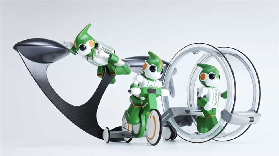 Evolta et son matériel. Il ressemble à un héros de bandes dessinées ou un jeu. Mais la recherche en robotique est une affaire très sérieuse... © Panasonic Corp.