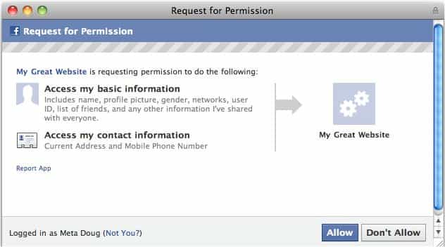 La commande (ici en anglais) par laquelle l'utilisateur devrait donner son autorisation pour que ses coordonnées personnelles soit accessibles (sur demande).