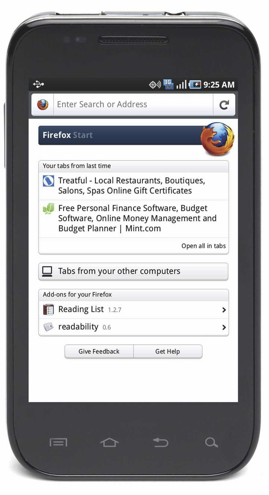 Le navigateur Firefox 4 sur un mobile Android. © Mozilla