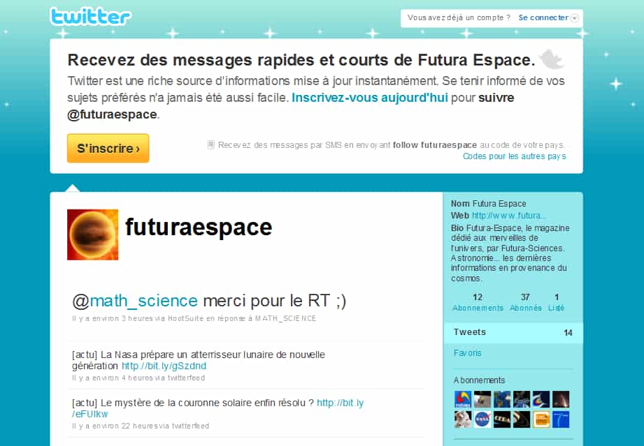 Maintenant, vous pouvez nous suivre sur notre compte Twitter Espace. © Futura-Sciences