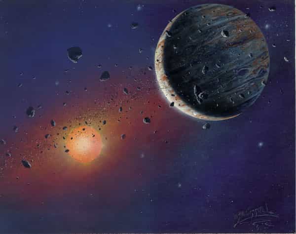 Image d'artiste de planète peut-être en formation autour de KH 15D. Crédit : Michael Carroll