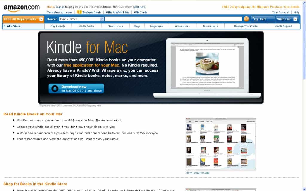 Le Kindle pour Mac : un logiciel à télécharger pour aller ensuite acheter dans la boutique d'Amazon. © DR