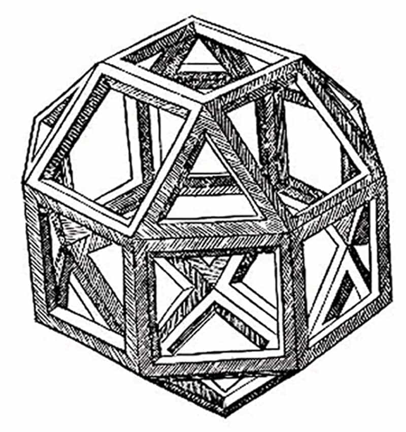 Un rhombicuboctaèdre, dessiné par Léonard. (Licence Commons)
