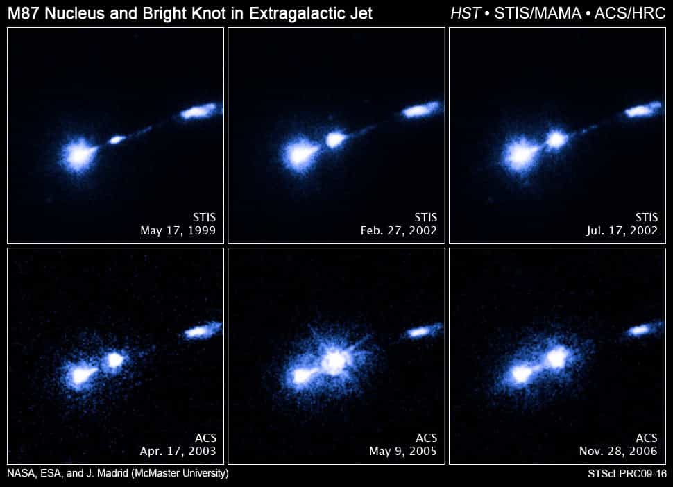 Une série d'images dans l'ultraviolet prises au cours des années par les instruments de Hubble Space Telescope Imaging Spectrograph (STIS) et Advanced Camera for Surveys (ACS). Crédit : Nasa, Esa et J. Madrid (McMaster University)