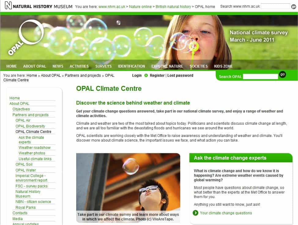 Le site de l'Opal Climate Centre invite les Britanniques à jouer avec des bulles savon. © Opal Climate Centre