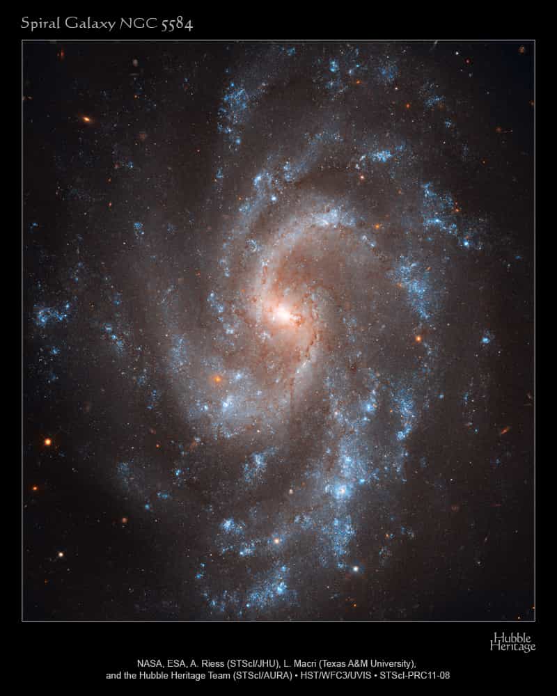 La galaxie spirale NGC 5584 a fait partie de celles qio ont permis de réfuter le scénario dit du vide minimal. © Nasa, Esa, A. Riess (STScI/JHU), L. Macri (Texas A&M University), the Hubble Heritage Team (STScI/AURA)