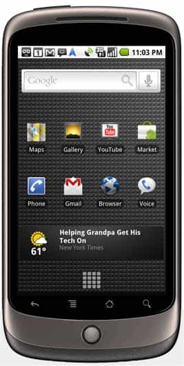 119 mm de haut, 59,8 mm de large, 11,5 mm d'épaisseur, pour 130 grammes : c'est le Nexus One, de Google, fonctionnant sous Android. © Google