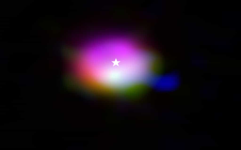 Image composite du disque protoplanètaire autour de l'étoile Oph-IRS 48. © Alma (ESO, NAOJ, NRAO), A. Pohl, van der Marel et al., Brunken et al. 
