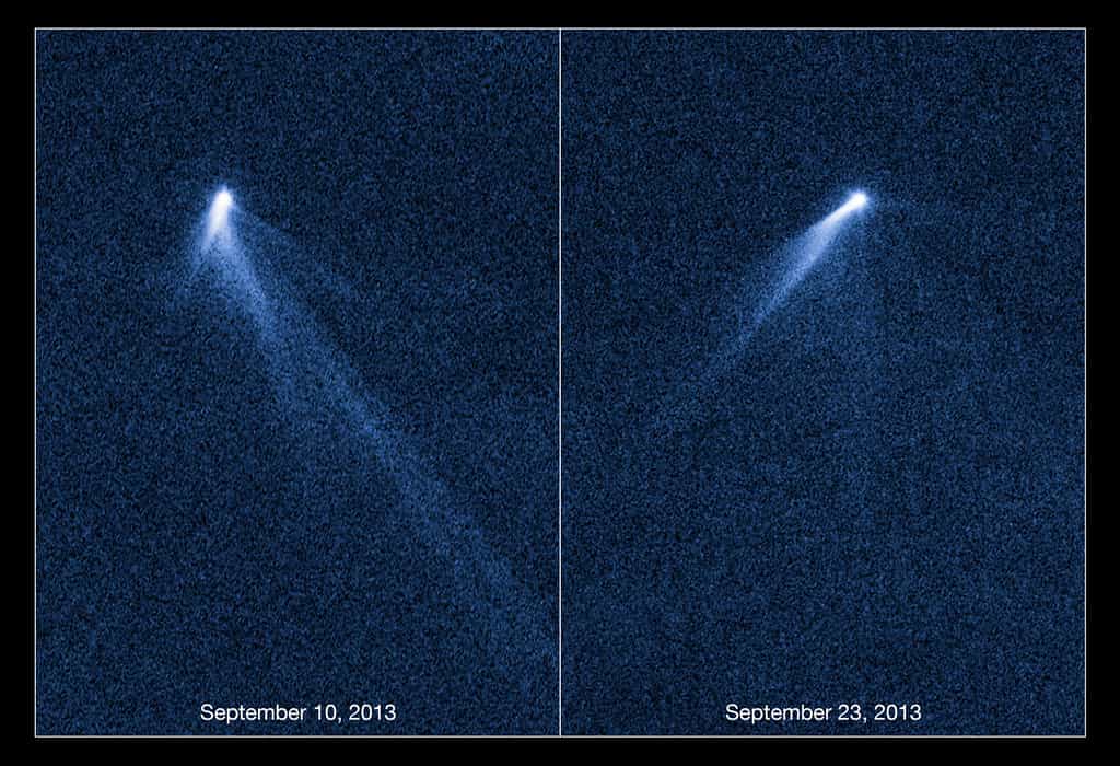 Les observations détaillées d'Hubble, à 13 jours d'intervalle, ont révélé que l'astéroïde P/2013 P5 est en rotation de plus en plus rapide et possède six traînées de poussières. © Nasa, Esa, David Jewitt, UCLA