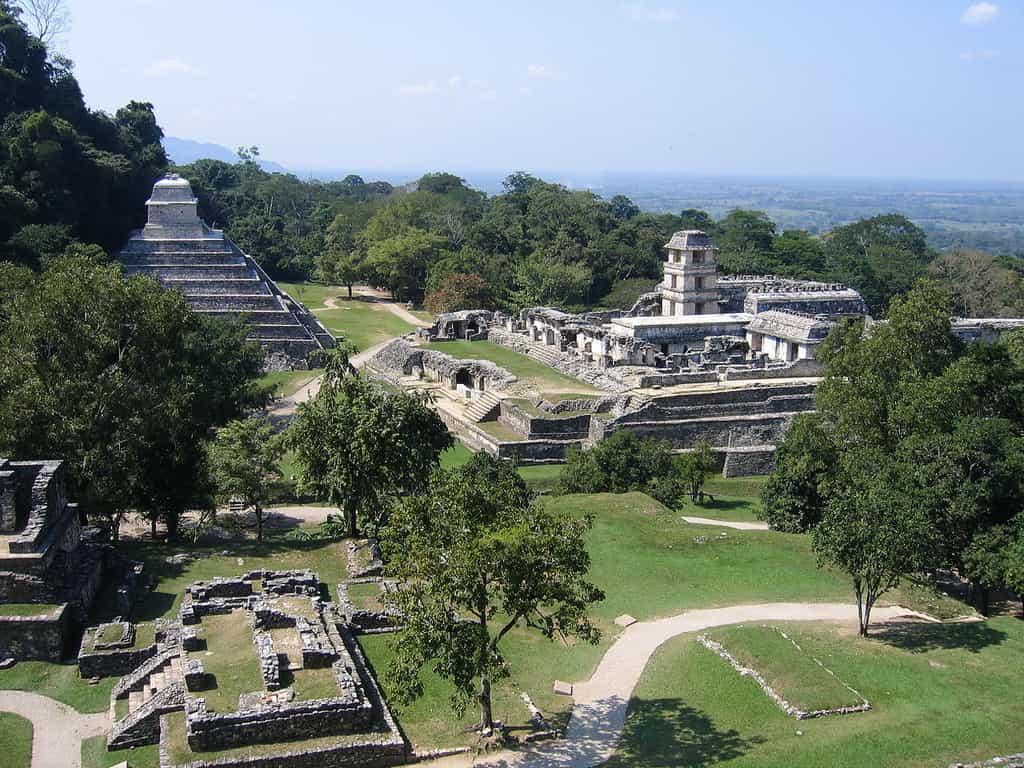 Palenque, dans l’État mexicain du Chiapas, près du fleuve Usumacinta, est mondialement célèbre. C’est l’un des sites mayas les plus impressionnants. On estime avoir exploré moins de 10 % de la superficie totale de la cité. Il reste encore plus de mille structures couvertes par la forêt. © Wikipédia, Peter Andersen
