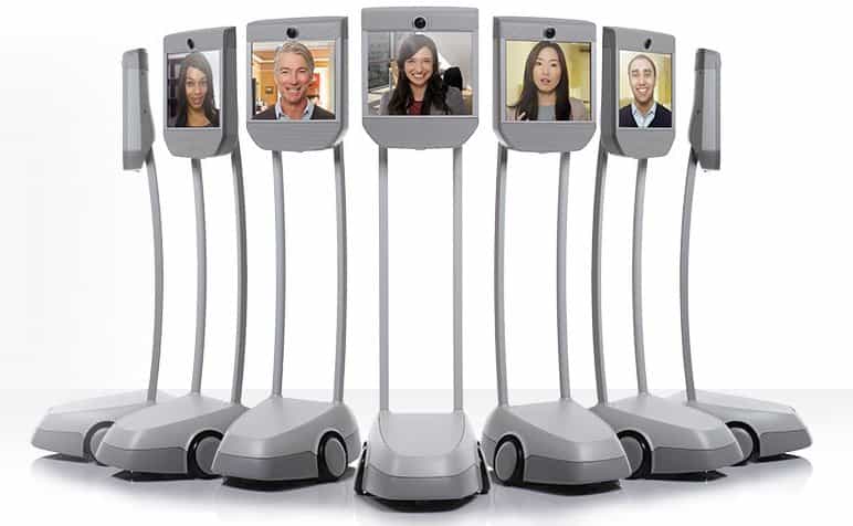 Beam Pro, l'écran à roulettes qui peut rendre presque présent un collègue absent. Verrons-nous un jour ce genre de réunions, où des humains éloignés se rencontreront par robots interposés ? © Suitable Technologies
