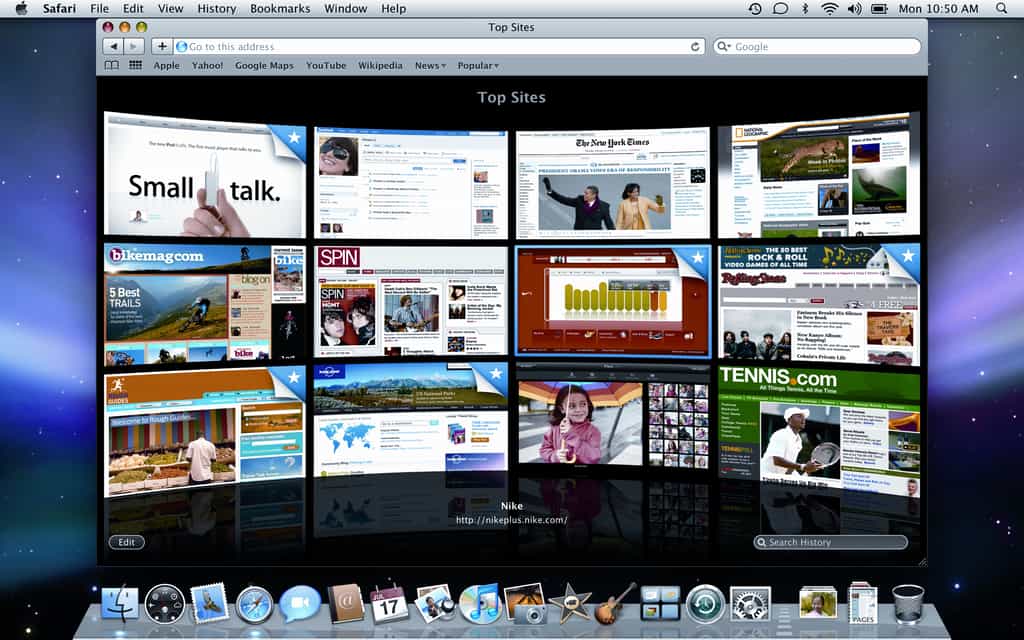 Safari 4, un navigateur Web pour le Mac... qui séduit les utilisateurs de PC. © DR