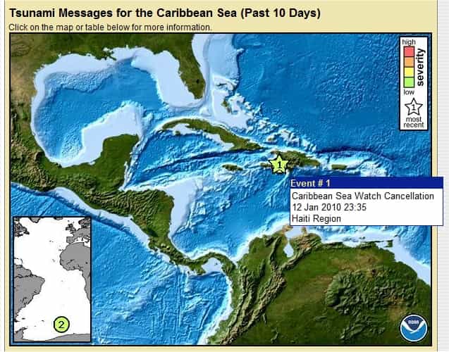 L'île de Saint-Domingue se trouve au bord de la plaque caraïbe, donc au niveau d'une faille sismique. © PTWC