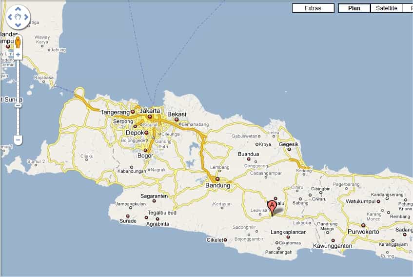 Tasikmalaya, à l'ouest de l'île de Java, représentée ici sur Google Maps.