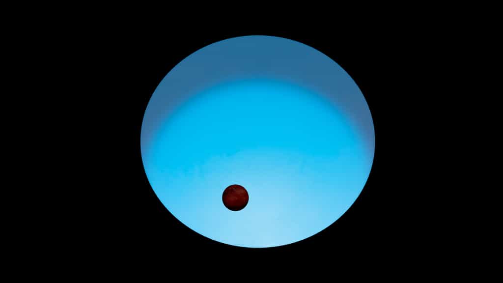 Wasp-189 b – ici en vue d’artiste devant son étoile hôte – est une exoplanète extrême. C’est ce que révèlent les analyses de données recueillies par la mission de l’Agence spatiale européenne (ESA) Cheops. © ESA