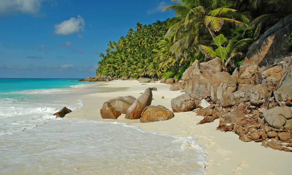 La plage de l’anse Victorin, dans l'île de Frégate aux Seychelles, est une source d’émerveillement. Sa contemplation réduirait les réactions inflammatoires. © Antoine
