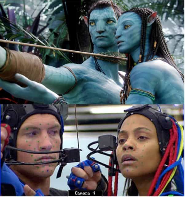 La technique dite de motion capture est beaucoup utilisée au cinéma. Comme ici pour le film Avatar de James Cameron, elle permet de modéliser en 3D les moindres mouvements et expressions des acteurs grâce à des marqueurs placés partout sur le corps. Des caméras émettent un rayon infrarouge réfléchi par les marqueurs. Ces points sont captés et servent à créer l’animation du personnage de synthèse. © Twentieth Century Fox Film Corporation