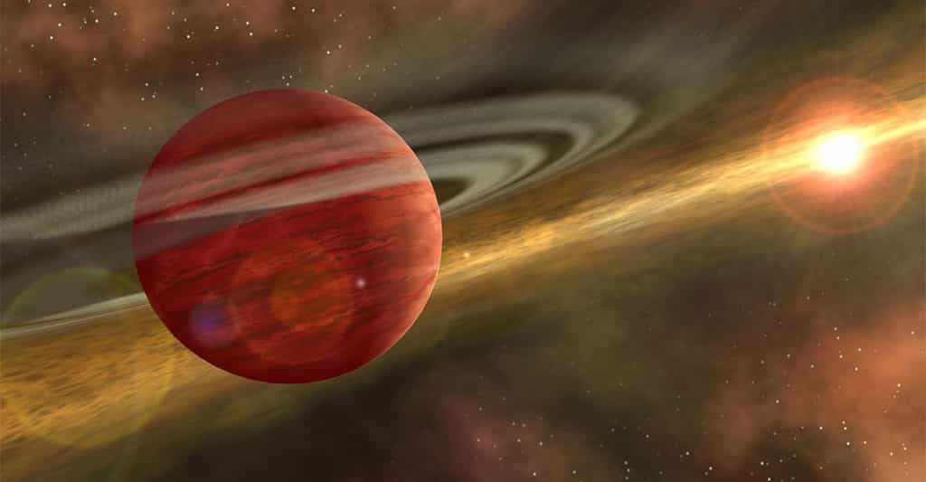Ici, une vue d’artiste d’une planète géante en orbite autour d’une étoile jeune et rappelant le cas de 2MASS 1155-7919 b, le bébé planète géante découvert par des chercheurs du Rochester Institute of Technology (États-Unis). © Nasa, JPL-Caltech, R. Blessure (SSC-Caltech)