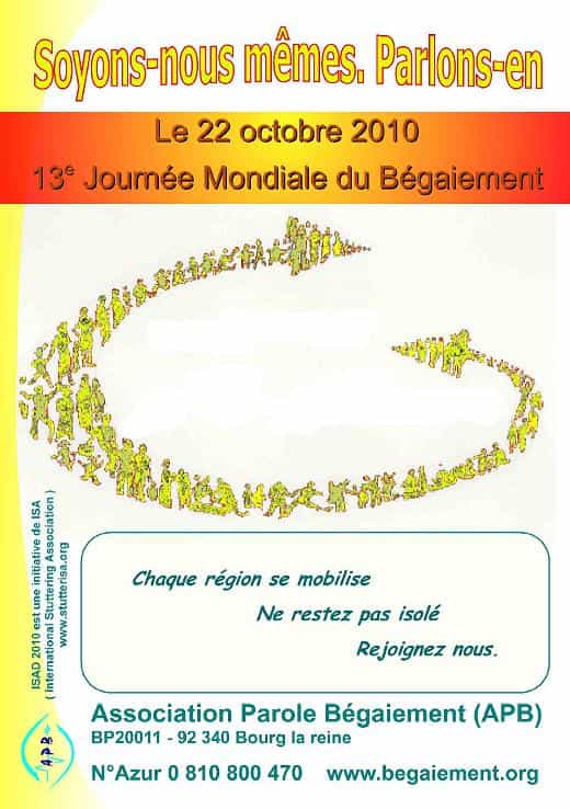 L'association Parole-bégaiement organise en France, en Suisse et en Belgique la 13e Journée mondiale du bégaiement. © APB