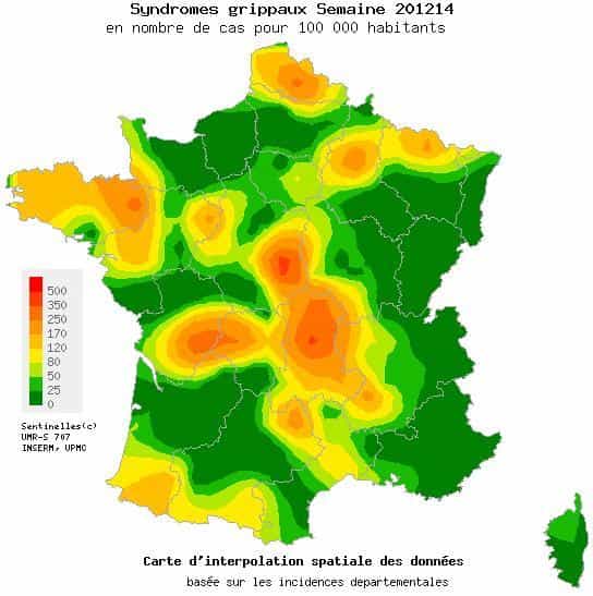 La grippe a perdu du terrain sur toute la France, mais une région d'irréductibles virus bretons résiste encore. Cela ne devrait pas durer. © Réseau Sentinelles