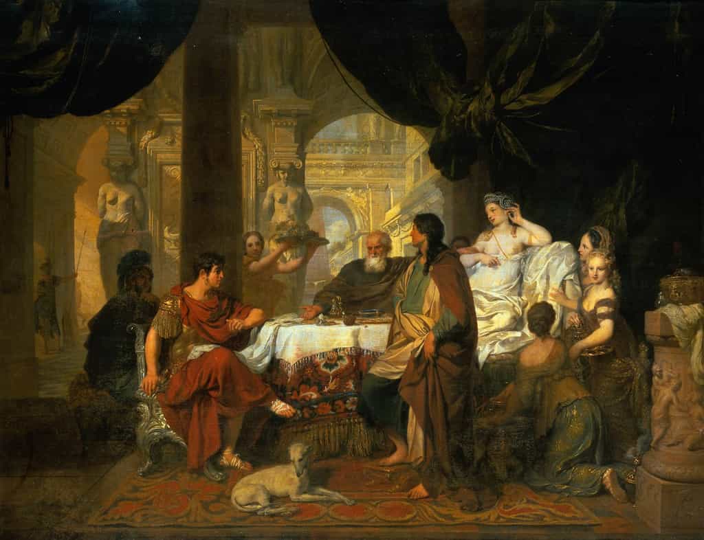 Cléopâtre et Marc Antoine lors d'un banquet. Tableau intitulé Le Banquet de Cléopâtre et réalisé par Gérard de Lairesse (1640-1711). © Gérard de Lairesse, Wikimedia Commons, DP
