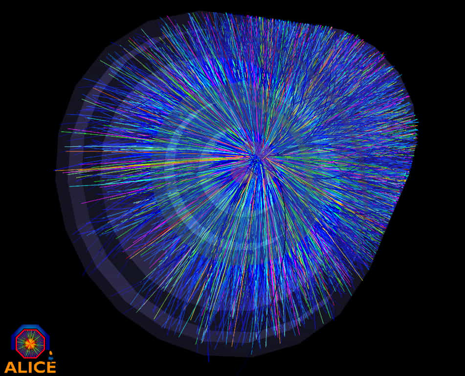 Une autre image des collisions qui se sont déroulées lors de la journée du 7 novembre 2010 dans le détecteur Alice. Les couleurs représentent les énergies des particules. © LHC