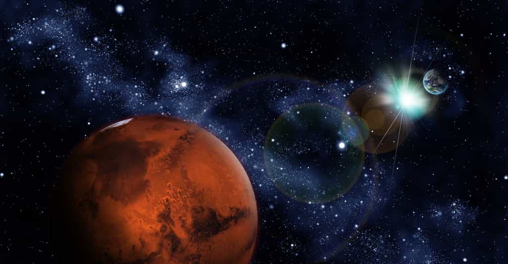 Bientôt, la Terre et Mars se retrouveront de part et d’autre du Soleil. Un moment délicat pour les missions martiennes, un peu coupé du contact avec les ingénieurs qui les opèrent. © Tjefferson, Adobe Stock