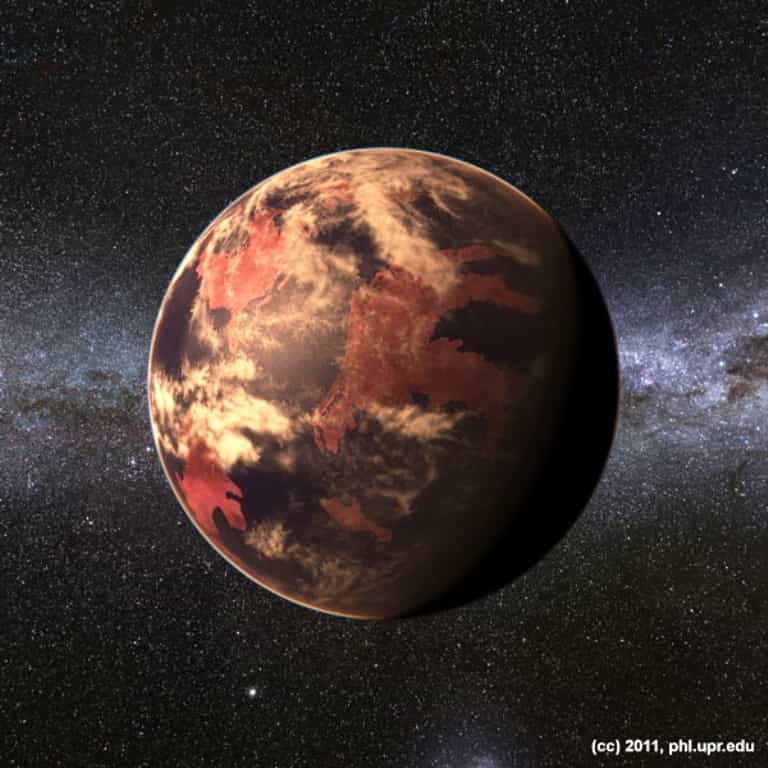 Vue réaliste d'une exoterre autour d'une naine rouge simulée à l'ordinateur. © Planetary Habitability Laboratory, UPR Arecibo, 2011