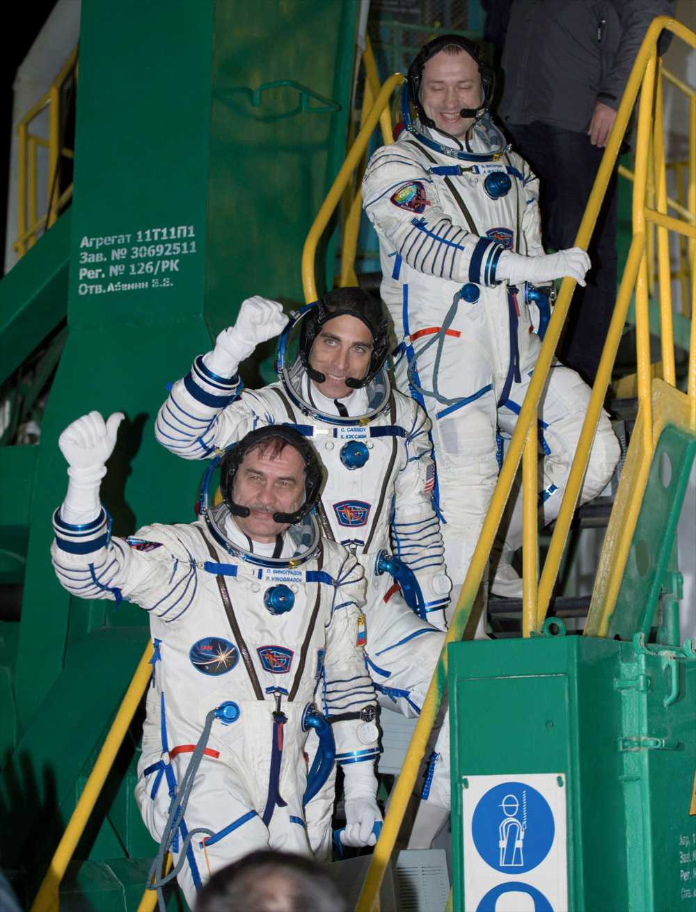Les trois membres de l’Expedition 35. Ils ont rejoint l’équipage à bord de l’ISS avec à sa tête l'astronaute Chris Hadfield, le premier Canadien à commander la Station. © Carla Cioffi, Nasa 