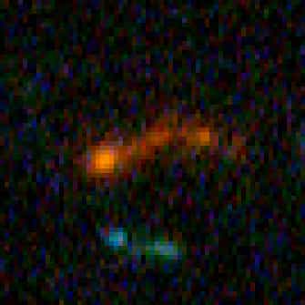 Briques de galaxies, très irrégulières, observées à un redshift de 5,42 (Crédit : NASA)