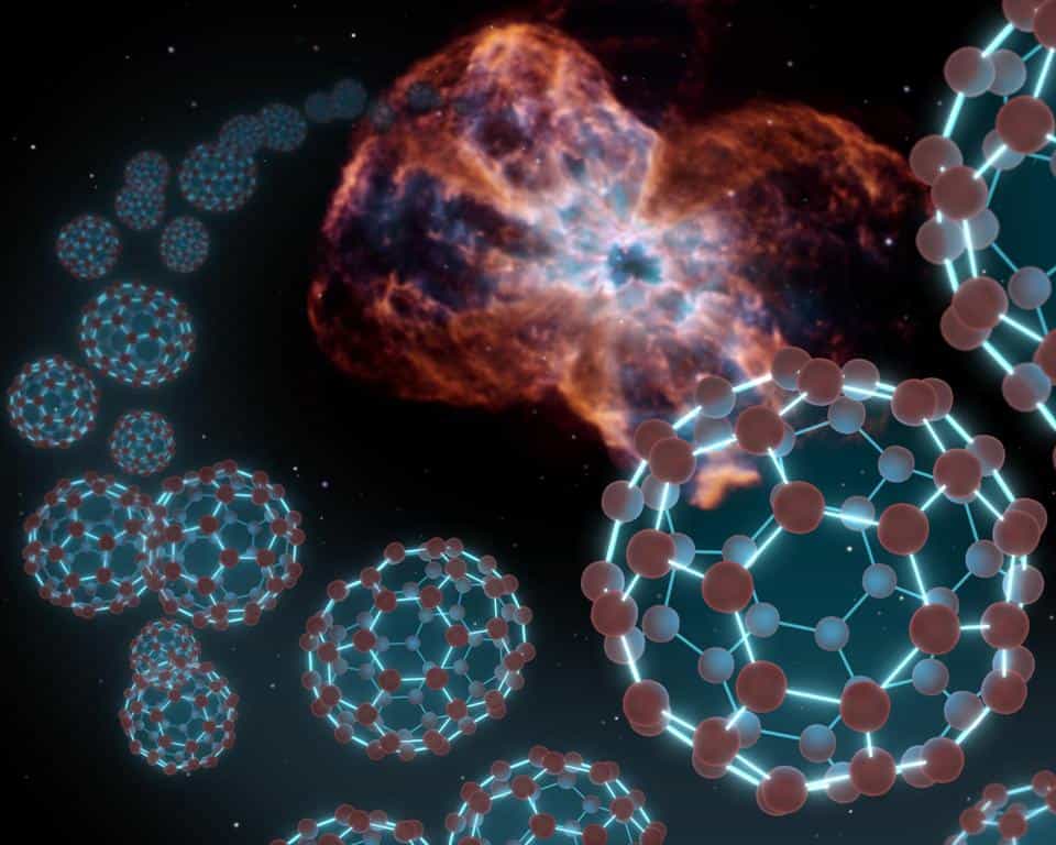 Une vue d'artiste des fullerènes dans l'espace. Crédit : Nasa/JPL-Caltech