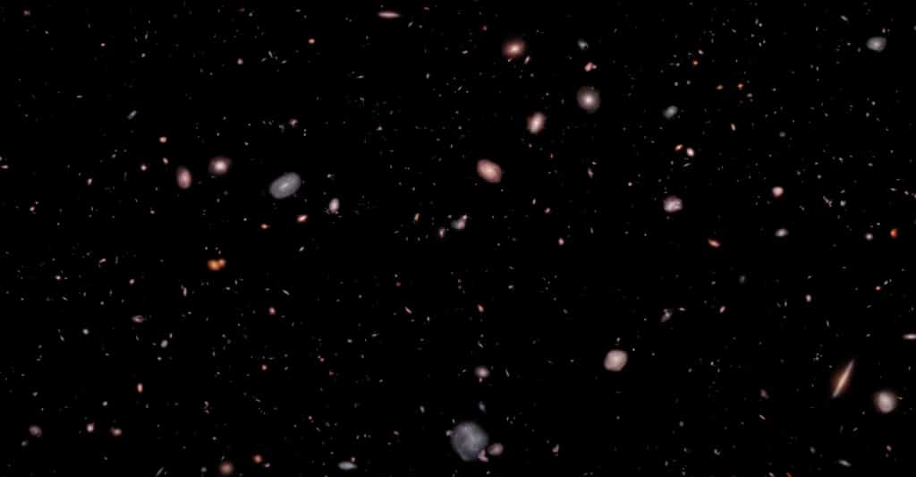 Les équipes du télescope spatial James-Webb ont mis en vidéo 3D quelque 5 000 galaxies observées par l’instrument. Prêts pour un voyage merveilleux jusqu’aux confins de notre Univers ? © Frank Summers, Greg Bacon, Joseph DePasquale, Leah Hustak, Joseph Olmsted, Alyssa Pagan, STScI