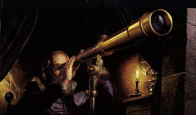 En 1610, Galilée invente la lunette astronomique qui portera son nom, instrument permettant d'observer les astres à fort grossissement. © Christian Jégou, observatoire de Paris, d'après Galilée, le messager des étoiles (éd. Découvertes Gallimard)