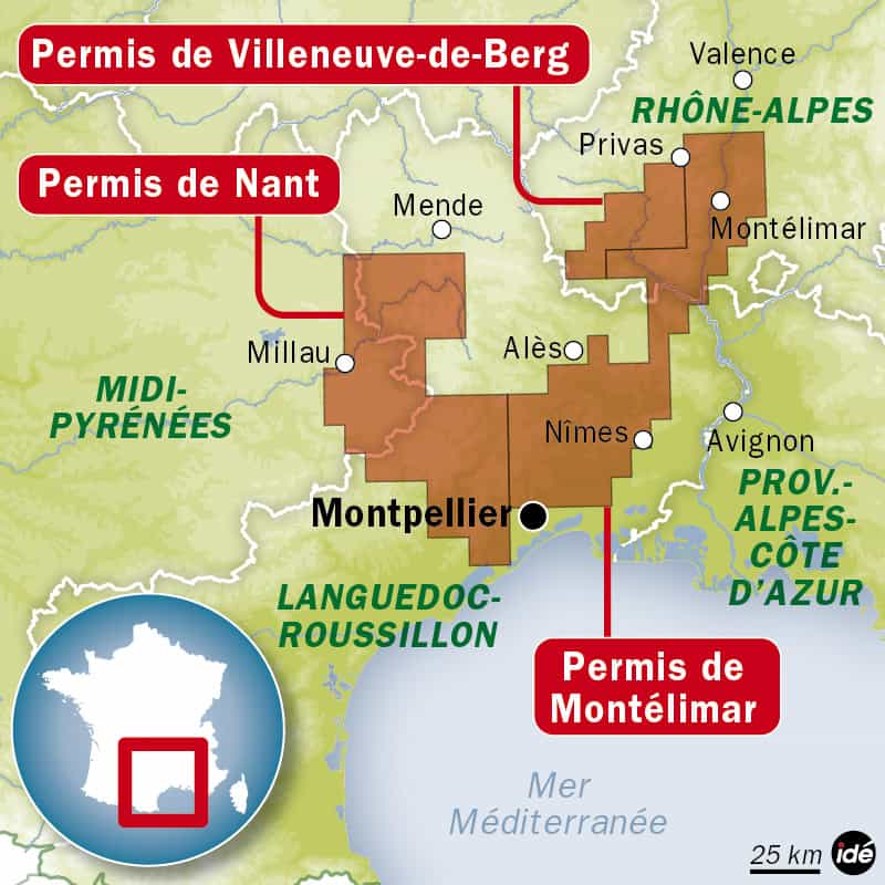 Le gouvernement français a abrogé trois permis de recherche de gaz de schiste : Nant, Montélimar et Villeneuve-de-Berg. &copy;&nbsp;Idé