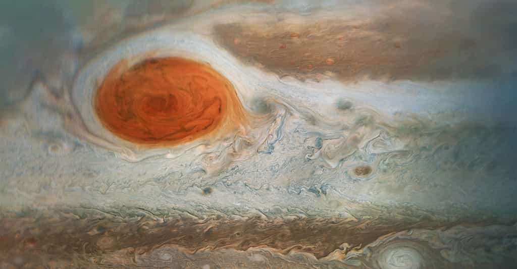 Des chercheurs de l’université du Pays basque (Espagne) estiment que la tache rouge observée sur Jupiter par Cassini n’est pas celle que nous observons aujourd’hui. © Nasa, JPL-Caltech, SwRI, MSSS, Gerald Eichstädt, Seán Doran