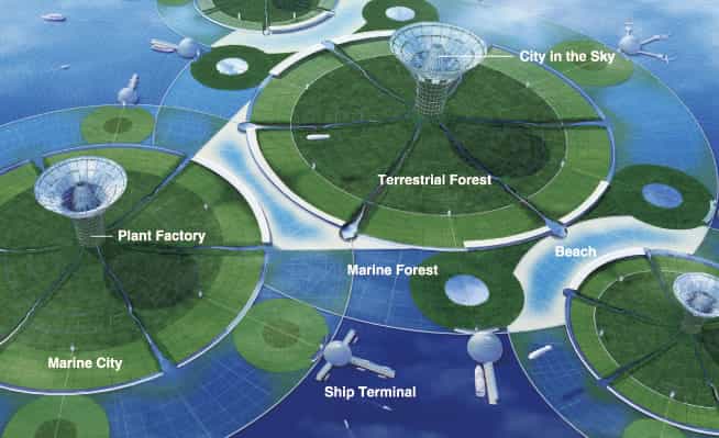 On en a parlé : Green Float, la ville flottante écologique de demain. Vivrons-nous sur des îles flottantes à la hauteur de l'équateur ? © Shimizu Corporation
