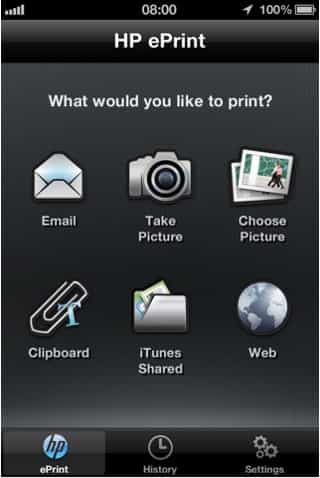 L'application HP ePrint service sur un iPhone. © Apple