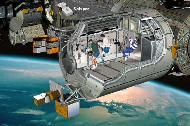 Le module Colombus équipé de l'expérience Solspec. Crédit : ESA, D. Ducros